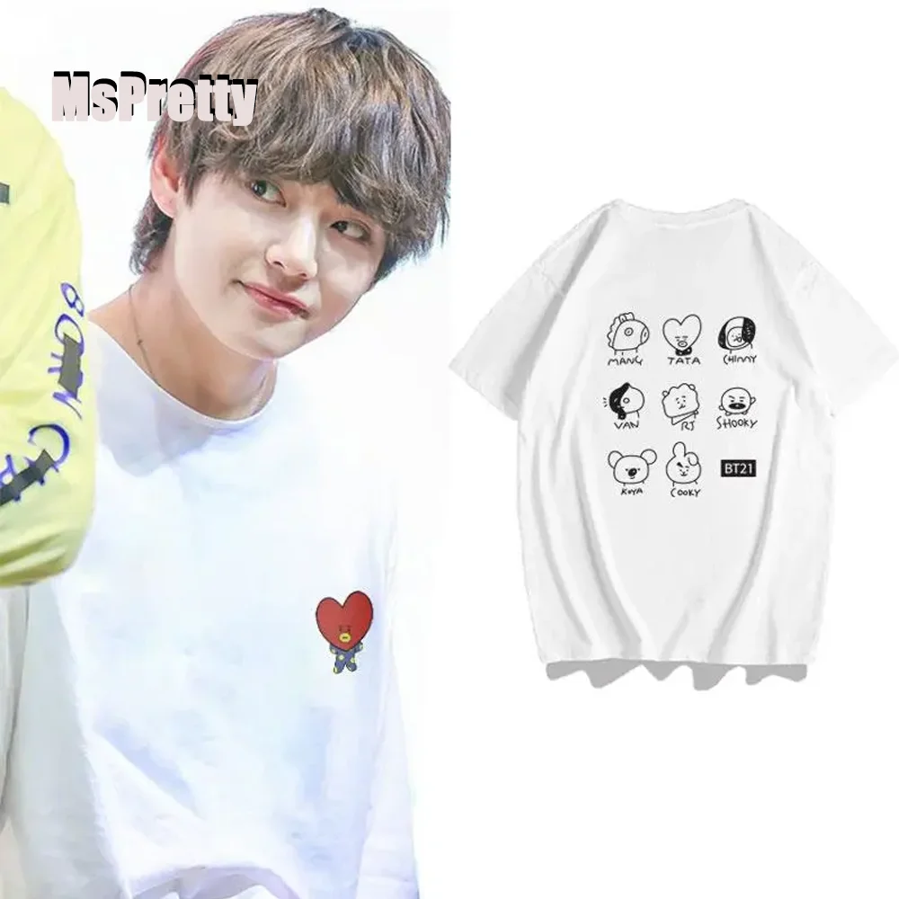 

MsPretty Harajuku T-shirt K-pop Bt21 KPOP Bangtan Boys T Shirt J Hope JIMIN JIN SUGA V JUNGKOOK Tshirts Short Top Cute Tees