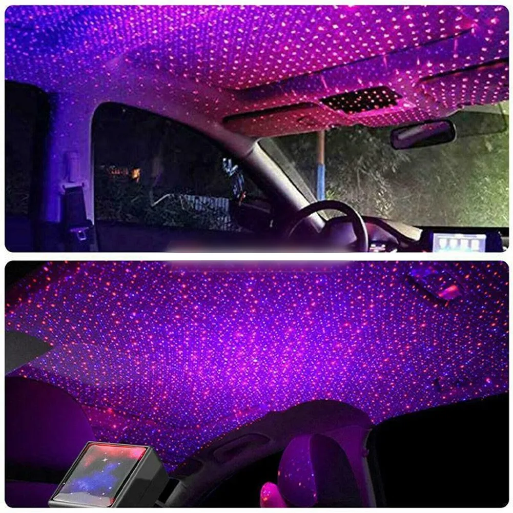 

USB Car Interior Roof Atmosphere Starrry Lamp LED Projector Star Night Light For 360° Rotation Flashing Lights Decoration