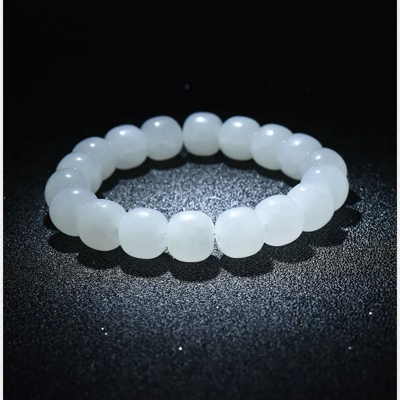

Natural White Jade Bracelet Men Women Healing Jewelry Real Chinese Hetian Jades Stone Bead Elastic Beaded Lucky Amulet Bracelets