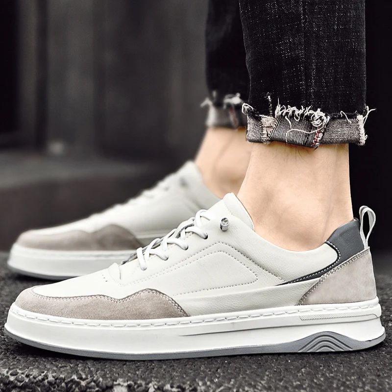 

Кроссовки мужские из натуральной кожи, Повседневная модная Уличная обувь, плоская подошва, для отдыха, весна-осень