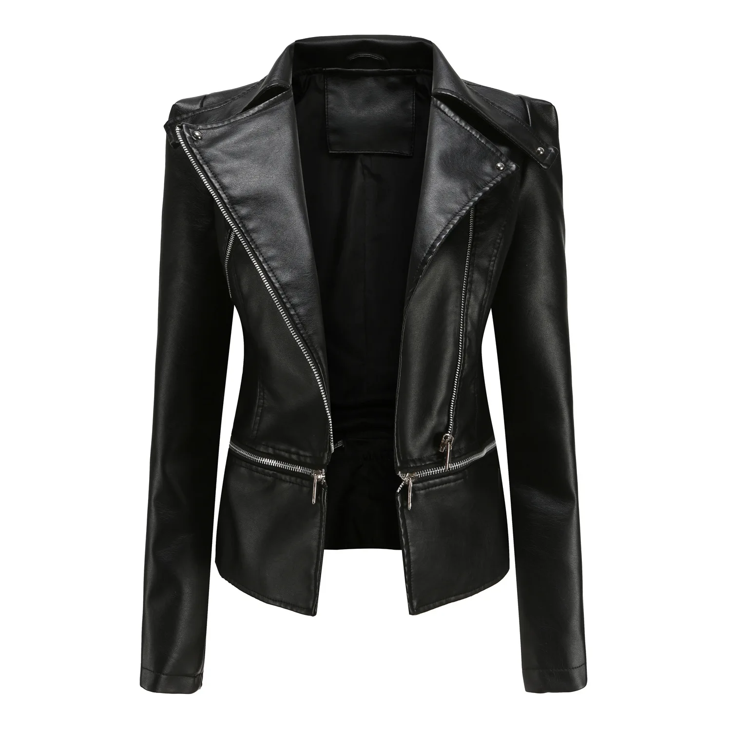 Women Bike Coat PU Leather Outwear Zipper Outfit Spring Autumn WomeFashion Black Apricot Red Detachable Hem Female Jacket 2022