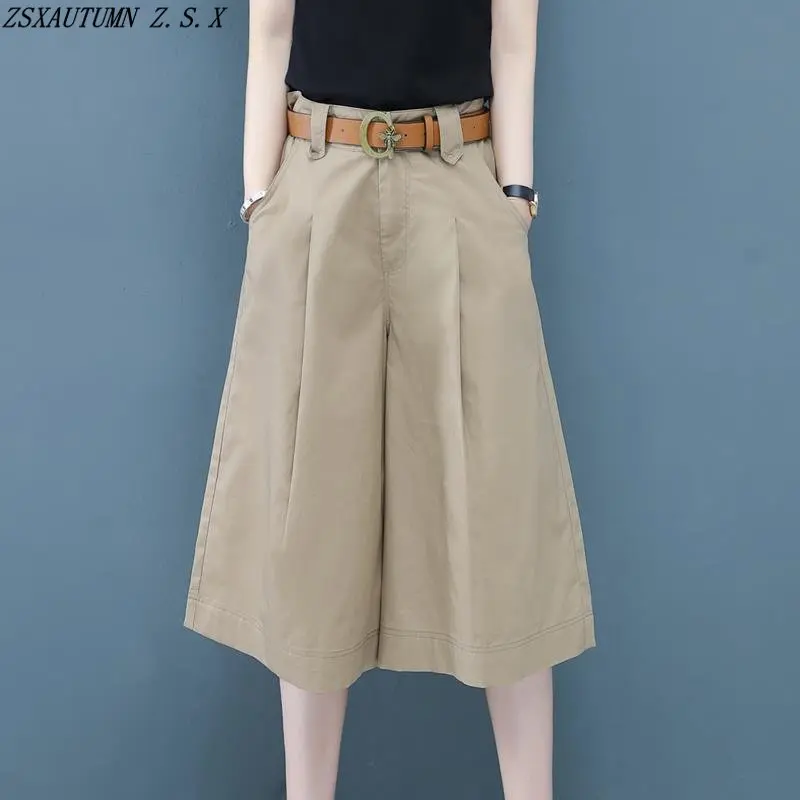 

Summer New Fashion Vintage Women's Short Pants Slim Casual High Waist Wide Leg Trousers Female Five Cent Straight Pantalon Wild