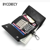 bycobecy customized 2022 pu leather key wallet unisex money bag fashion wild keychain trifold card holder case simple pure purse