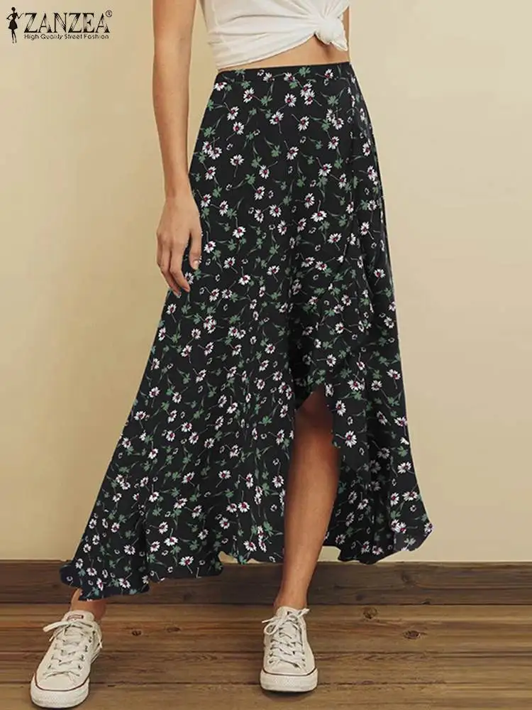 

Юбка ZANZEA Женская Асимметричная с оборками, повседневная элегантная трапециевидная юбка с принтом, в богемном стиле, большие размеры, 1, лето ...
