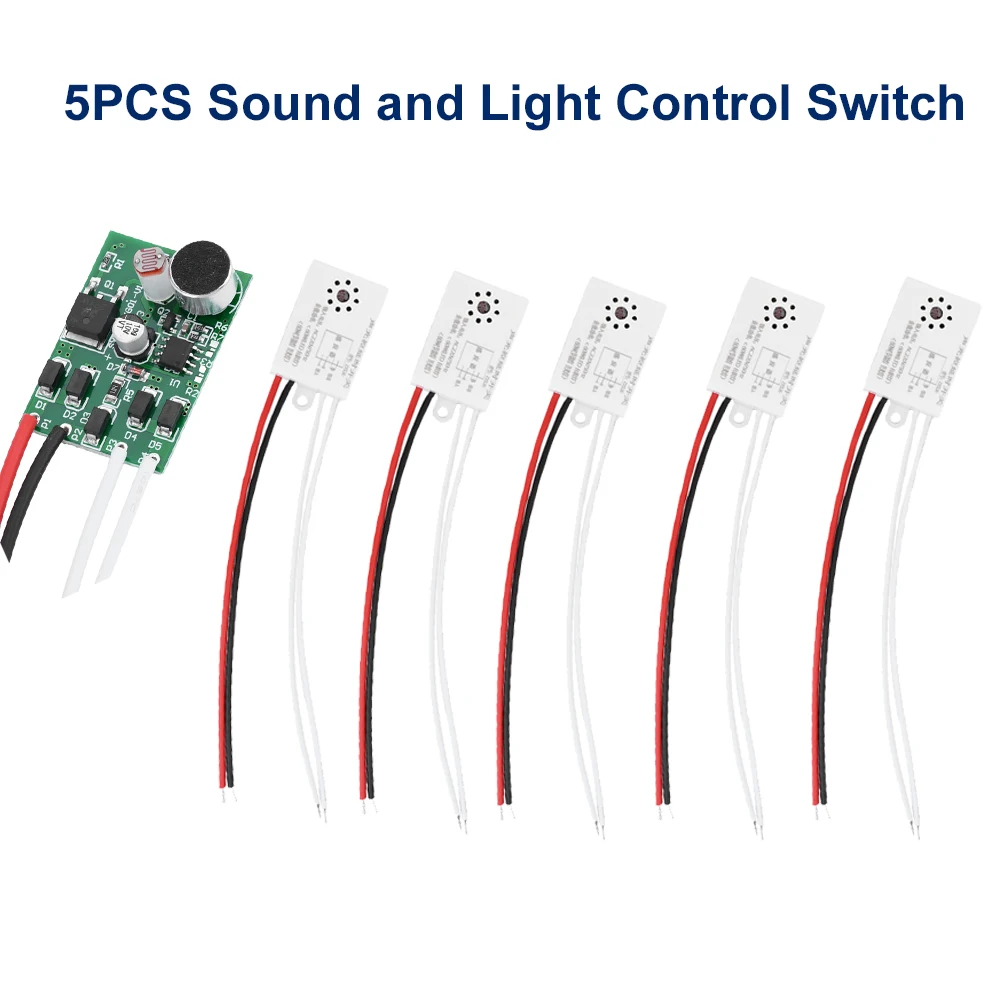 

5 шт., 60 Вт, контроль звука и света, переключатель задержки времени, интеллектуальный выключатель света, датчик звука, детектор, светодиодный сенсорный переключатель переменного тока 220 В