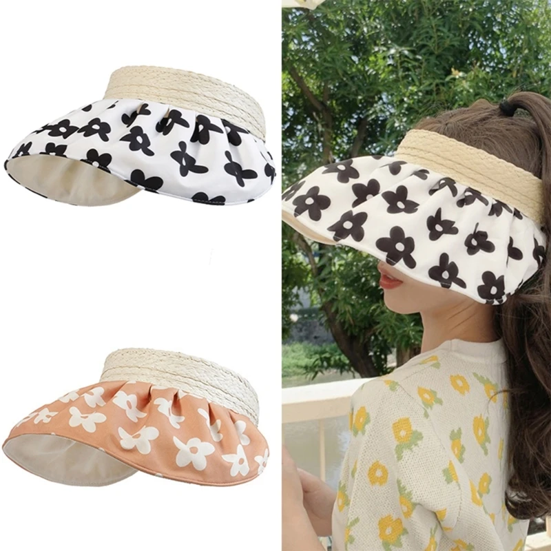 

Женская летняя шляпа с отверстиями для конского хвоста, Женская Складная летняя Цветочная шляпа от солнца с защитой от УФ лучей и широкими полями DXAA