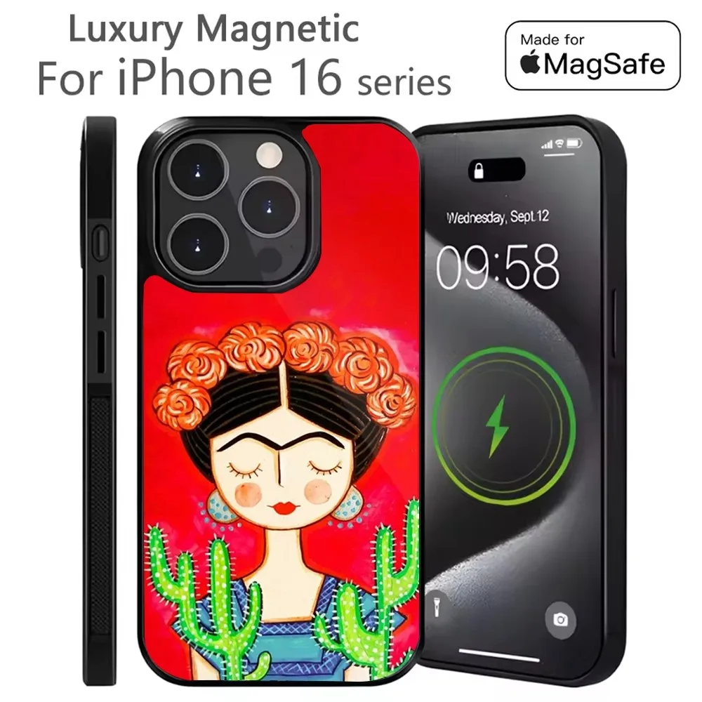 Чехол для телефона F-FridaS-S K-Kahlo-g Art iPhone 16 15 14 13 12 11 Plus Pro Max Mini Magsafe с магнитной