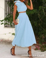2022 spring and summer new womens 2 piece set fashionable sleeveless short top long skirt