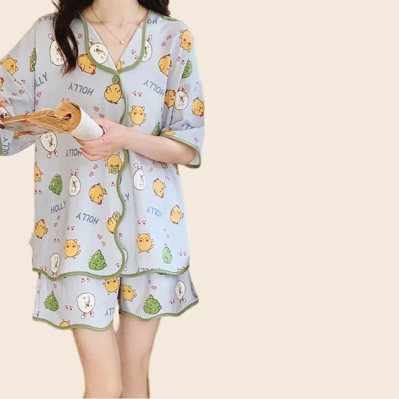 Women's New Pajamas Set Short Sleeve Shirt Sexy Bow Print Shorts Sweet Princess Summer Pyjama Big Size Homewear Cozy Soft Pjs