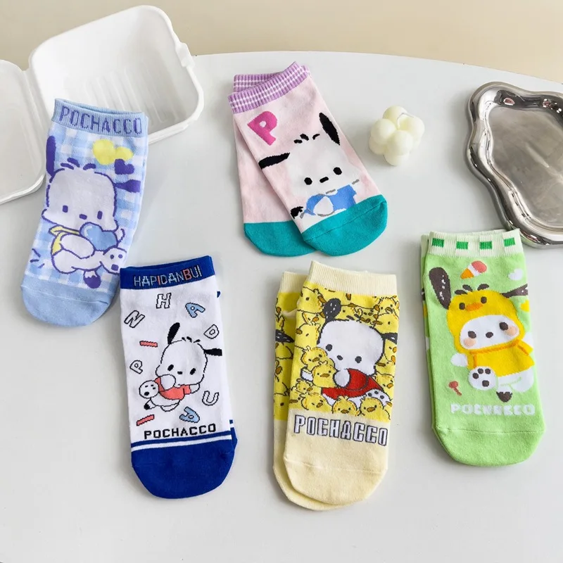 

Pochacco Kawaii Socks Lady Sanrio Cartoon Cute Puppy Combed Cotton Socks Korean Version of Women's Boat Socks