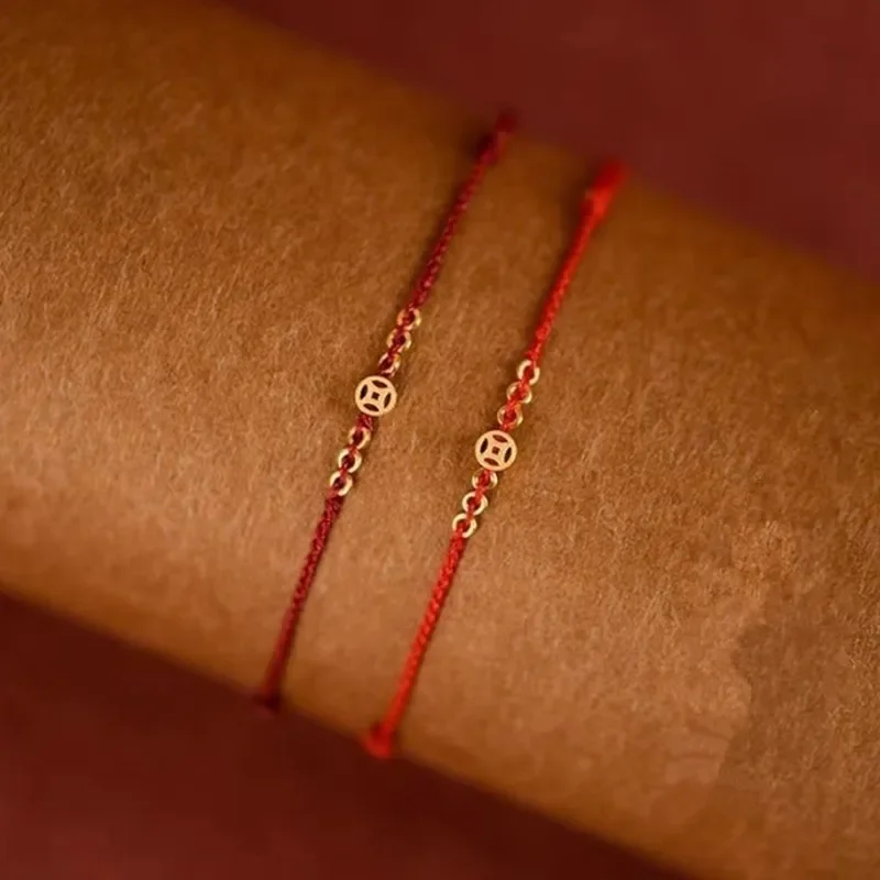 Yhpup ручной плетеный браслет из красной веревки медные монеты женские