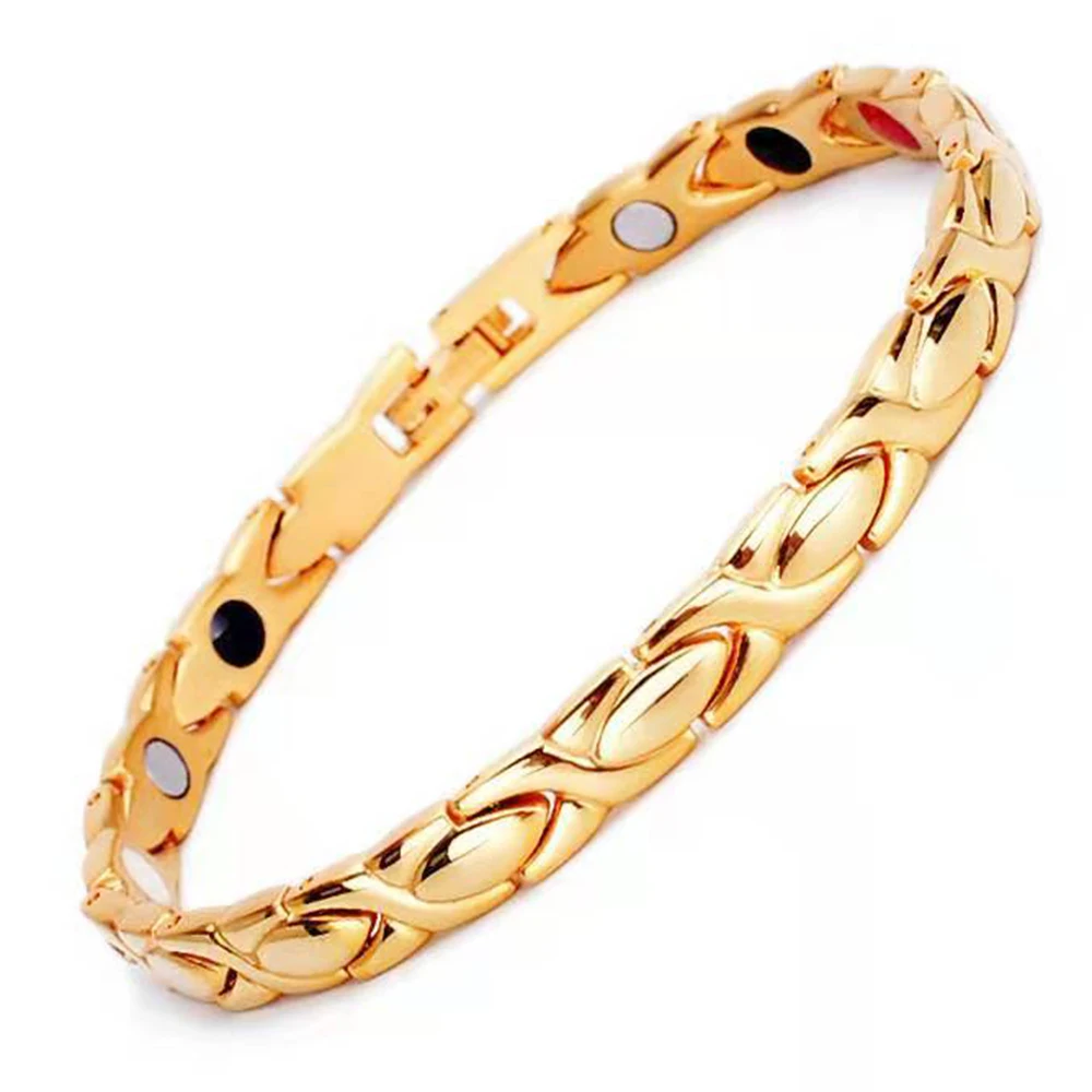 

6mm Heavy Gold Plate Stainless Steel Health Care Magnetic Chain Bracelet for Women Men Therapy Magnets Magnet Bangles Jewelry