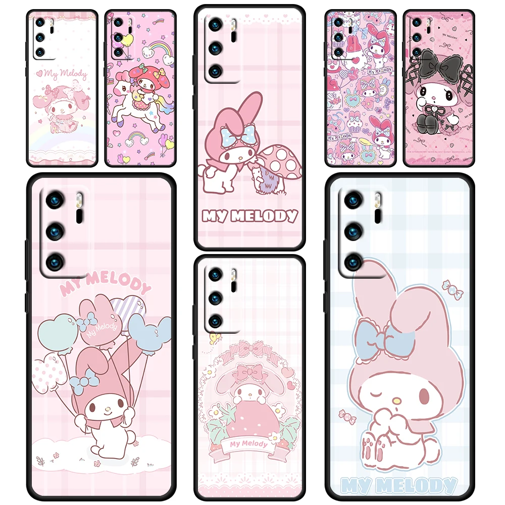 

Melody Sanrio Girl Case For Huawei P50 P40 P30 P20 Lite 5G Nova Y70 Plus 9 SE Pro Y9S Soft TPU Black Phone Cover Shell Core Capa