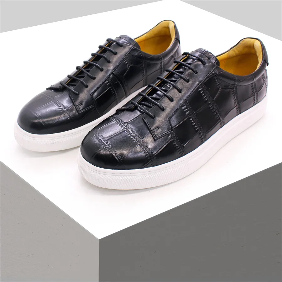 

Casual Men's Leather Shoes Comfortable Lace-up Plaid Texture Flat Men's Shoes Men's Daily Dating Party Genuine Leather Shoes