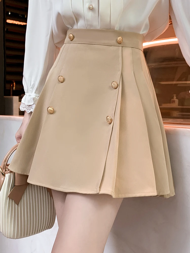 

QOERLIN 2022 новый дизайн двубортная Асимметричная плиссированная юбка женские короткие юбки мини корейская мода молния сзади с высокой талией