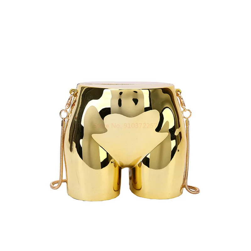

Fashion Niche Design Golden Lipstick Pouch Women Evening Bag Headphone Bag Butt Shape Acrylic Chain Shoulder Purse Crossbody Bag