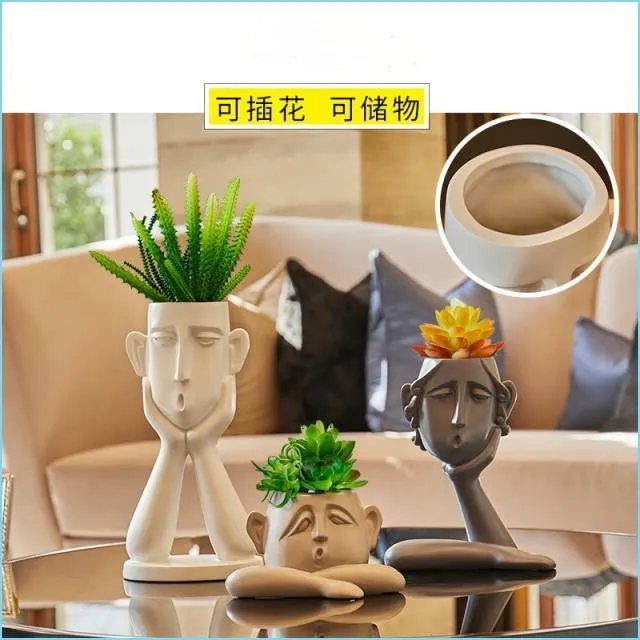 

Scandinavian resin vase decoration human head art vase statue home decoration flower arrangement storage box modern sculpture