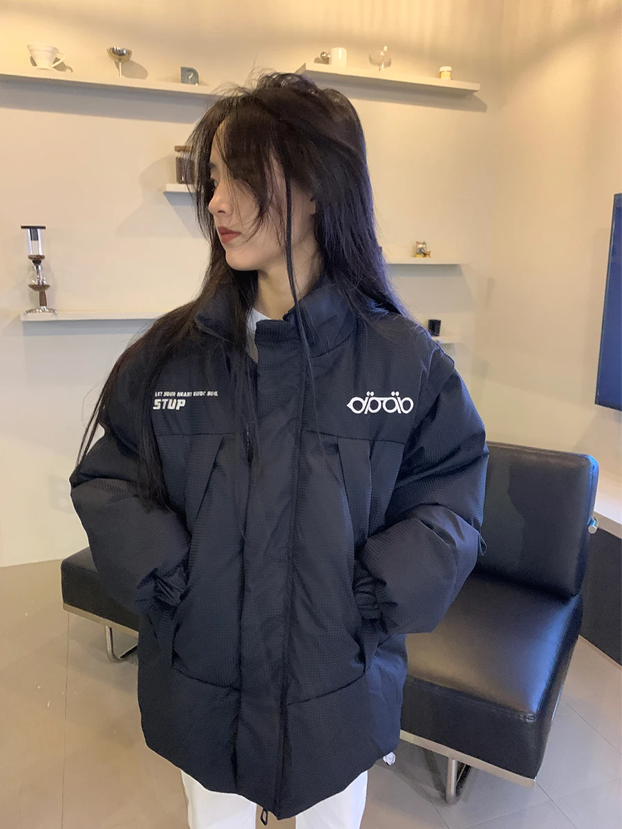 Sleeve Detachable Two-Way Wear Cotton Coat Jacket Women's Autumn and Winter Korean Style Loose Versatile Cotton Coat Fashion