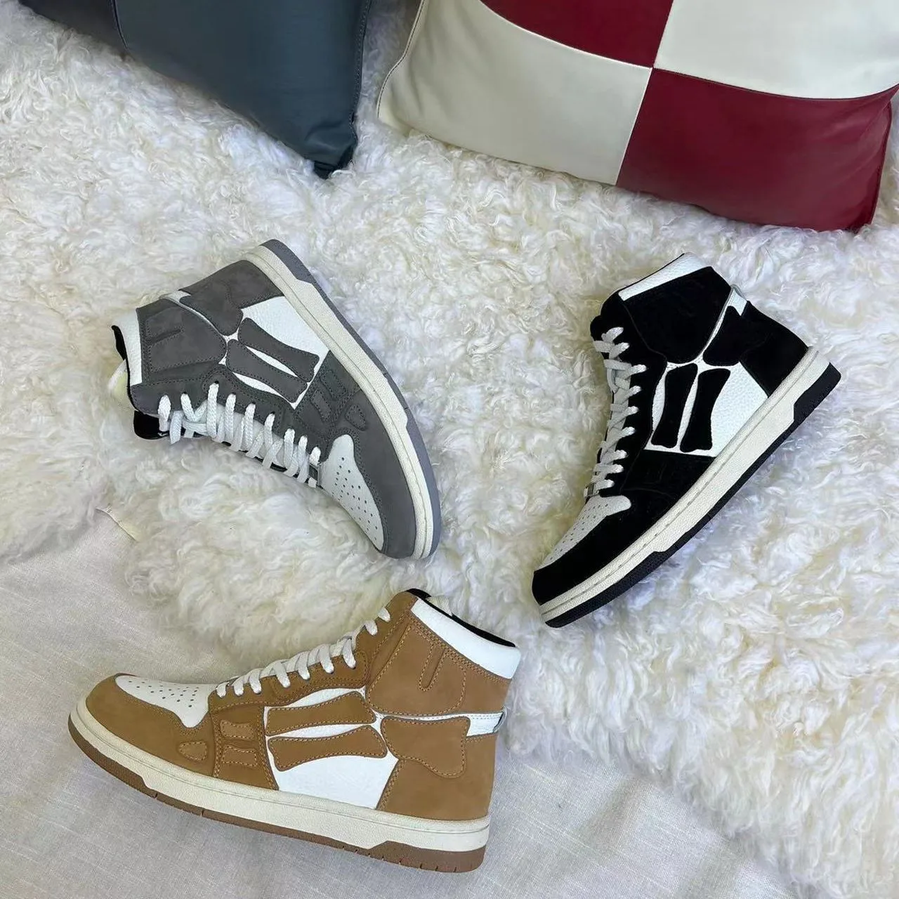 

AM Luxury Brand Men's Sneakers Cowhide Stitched Pure Bone Shoes High barrel Stitched Bone Shape Unisex Sneakers High-Top Sneaker