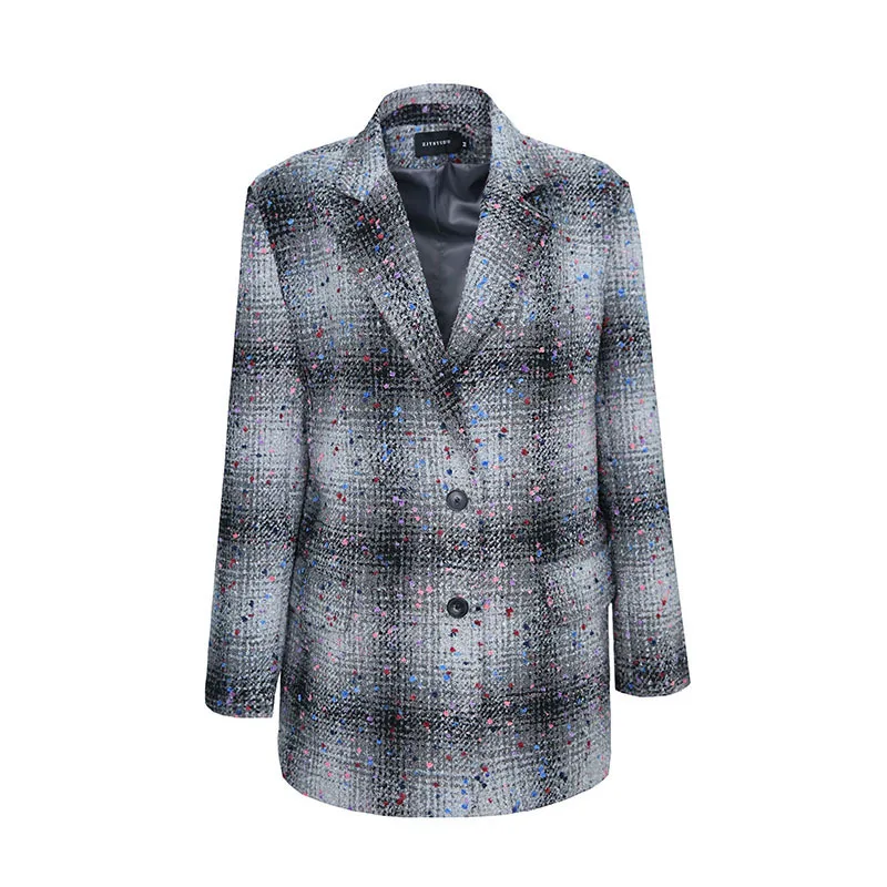Hair Granules Decorate Autumn Winter Casual Notched Collar Female Woolen Coat