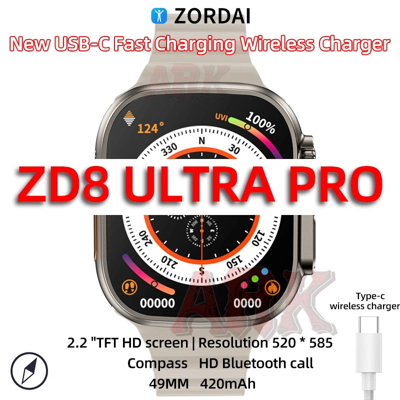 

Умные часы для мужчин и женщин, оригинальные Смарт-часы с поддержкой Bluetooth 2,2 дюйма, с беспроводным зарядным устройством usb c-c, Смарт-часы Z8Ultramax для Xiaomi