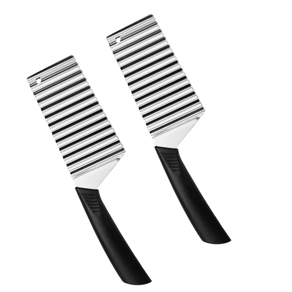 

2 Pcs French Fry Knife Stuff Kitchen Tool Melon Chopper Canteen Chips Stainless Steel Crinkle