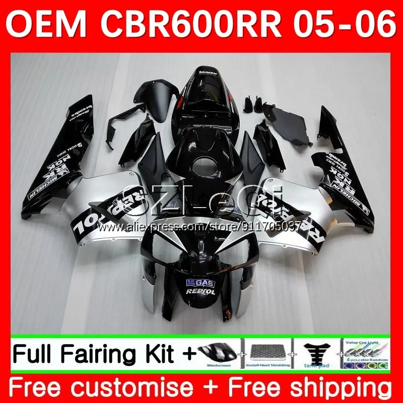 

Repsol silver OEM Body For HONDA CBR600RR CBR600 CBR 600CC 600RR 600 RR CC F5 05 06 CBR600F5 2005 2006 Injection Fairing 37LQ.6