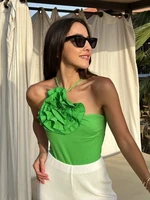 summer womens green floral embellishment asymmetric backless bodysuit bodysuit sexy chic resort style