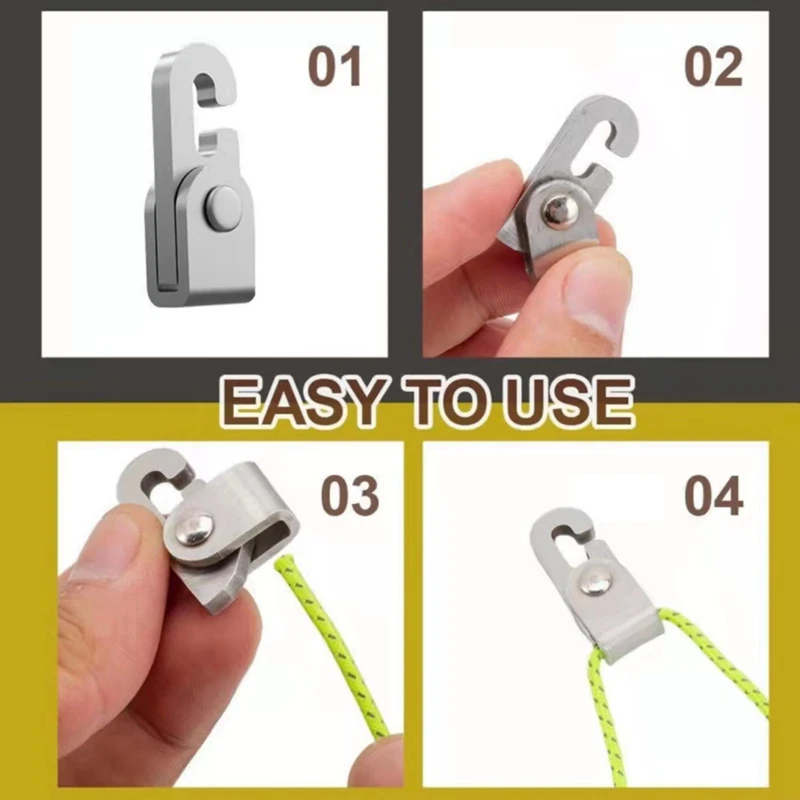 

Automatic Lock Hook Self-Locking Free Knot For Camping Tent Accessories 4Pcs Hooks