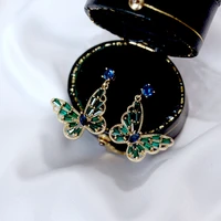 2022 new fashion retro gold color butterfly earrings for women luxury blue and green earring party gift jewelry and accessories