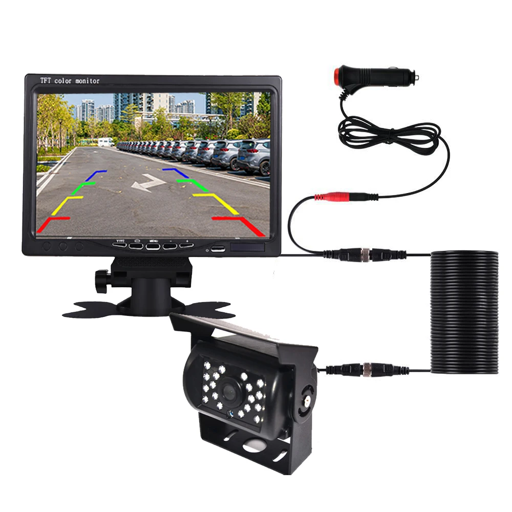 

Камера заднего вида для парковочного автомобиля с монитором, камера заднего вида 12-24 В с 7-дюймовым дисплеем, резервная камера для грузового прицепа