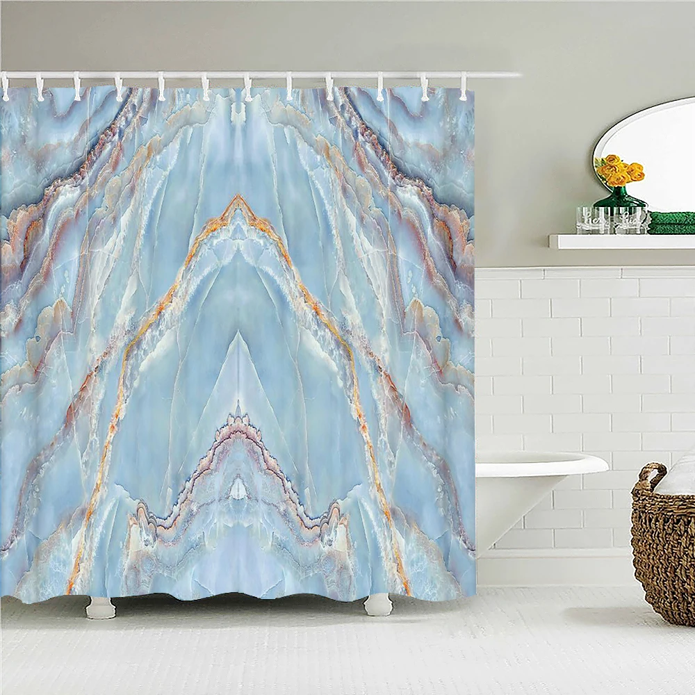 

Colorful Abstract Marble Geometric Pattern Fabric Bathroom Curtains Decor Waterproof Bath Screen With 12 Hooks Shower Curtain