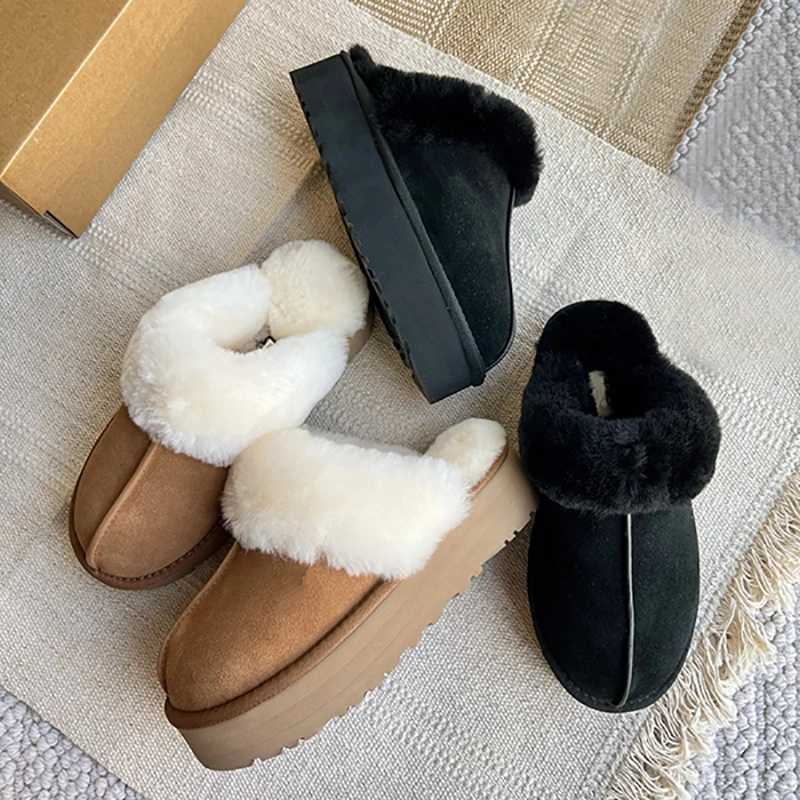 Женские тапочки из шерсти мериноса на толстой подошве цвета в ассортименте