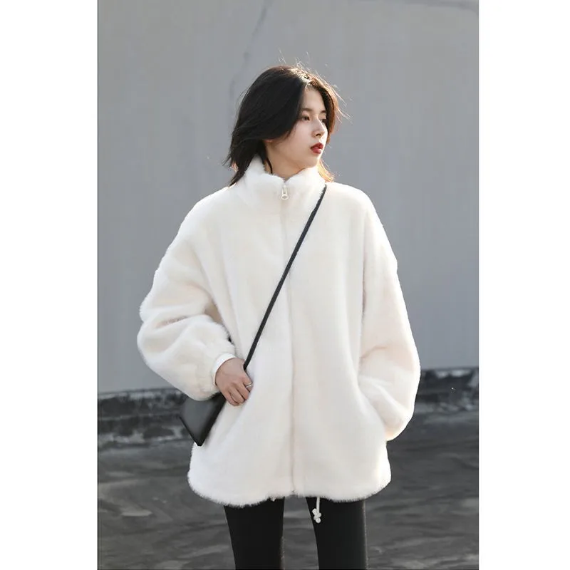 2022 New Winter Women's Lamb Wool Thick Coat Street Fashion Women's Casual Thick Coat Solid Color Women's Loose Wool Coat