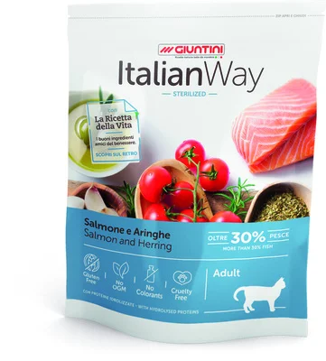 Italian Way Безглютеновый корм для стерилизованных кошек с лососем и сельдью ITALIAN WAY