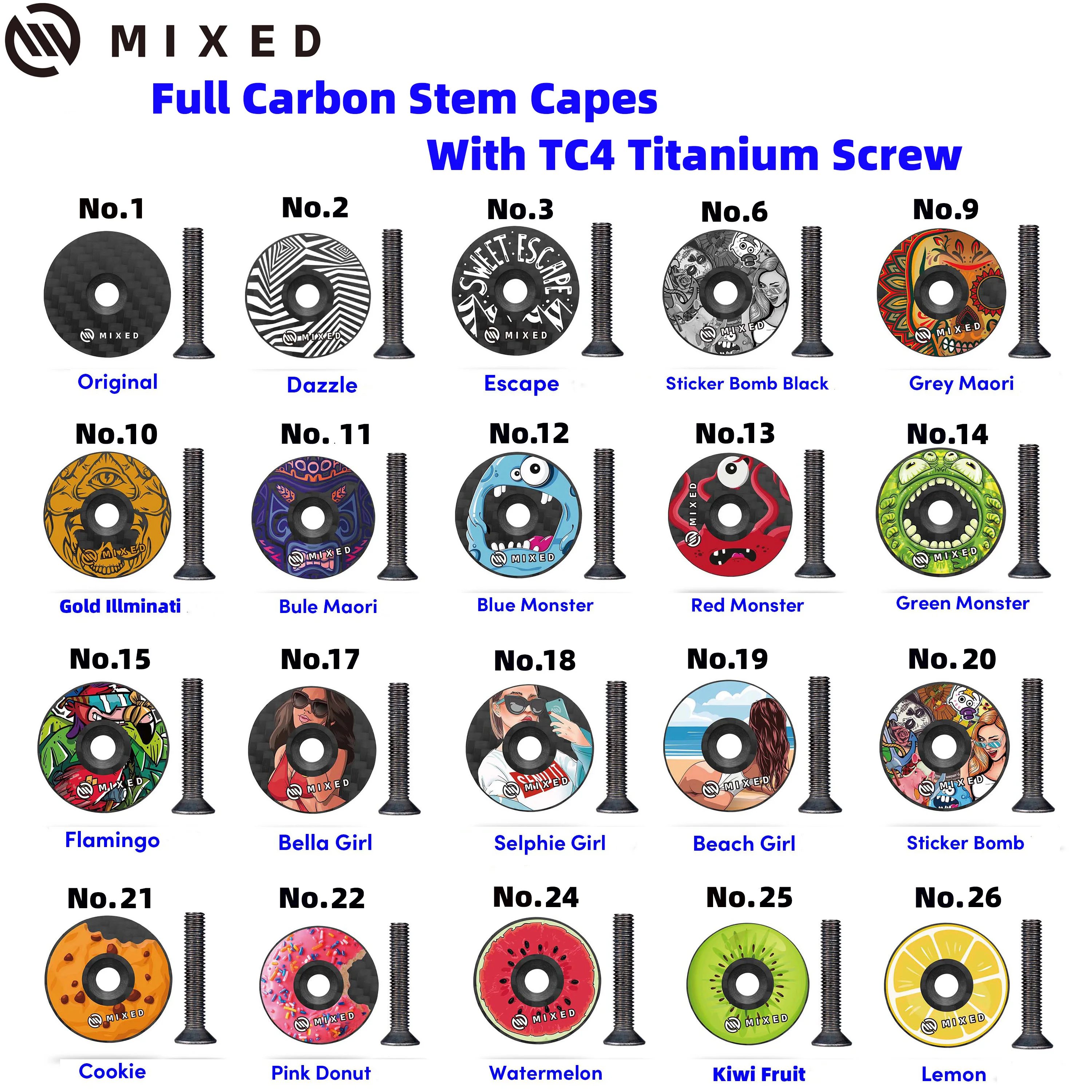 MIXED MTB Road Bike Bowl Cover Bicycle Stem Top Cap with Titanium Screws for 28.6mm Fork Tube Headset Cap Cycling Accessories