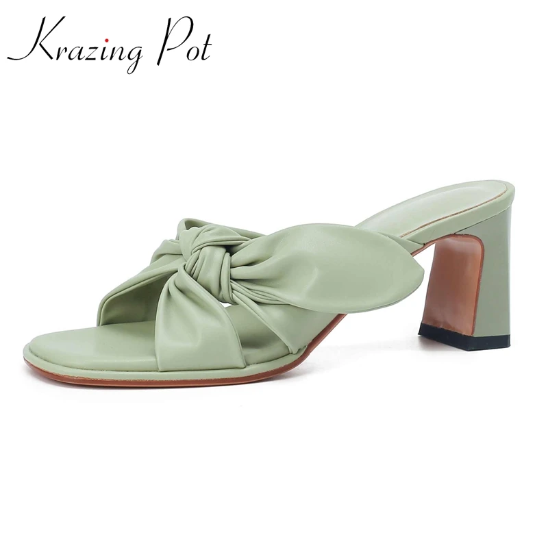 

Krazing Pot Microfiber Peep Toe High Heel Mules Butterfly-knot Beauty Lady Daily Wear Mature Elegant Classic Women Sandals L20