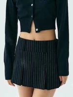 houzhou vintage preppy style striped pleated skirt women y2k slim sexy high waist korean style kawaii mini skirts for girls