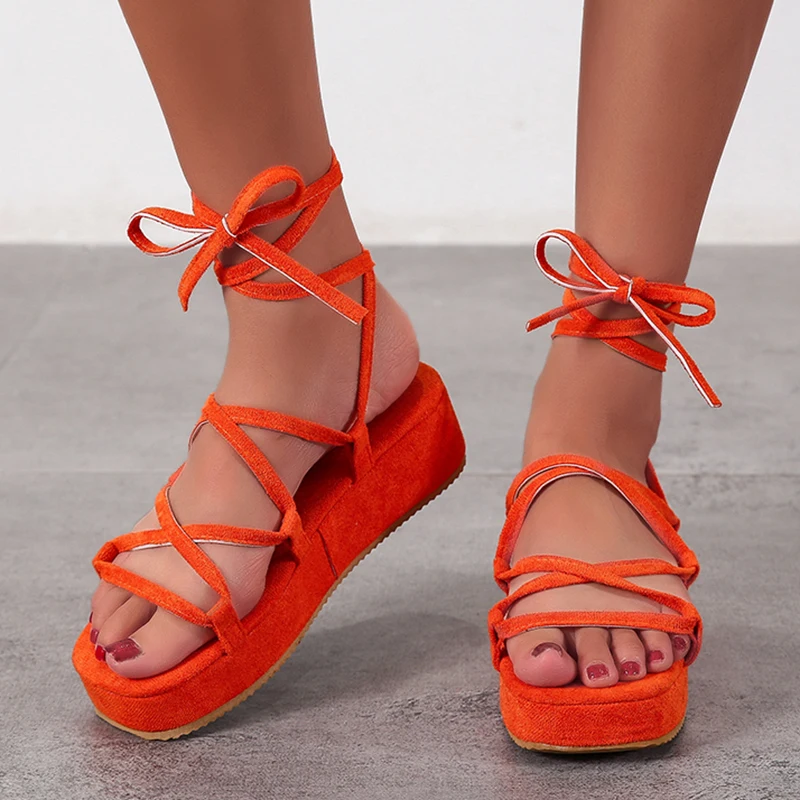 

Rimocy Summer Women Fashion Platform Sandals Wedges Ankle Strap Gladiator Shoes Woman Lace Up Thick Bottom Sandalias Plus Size