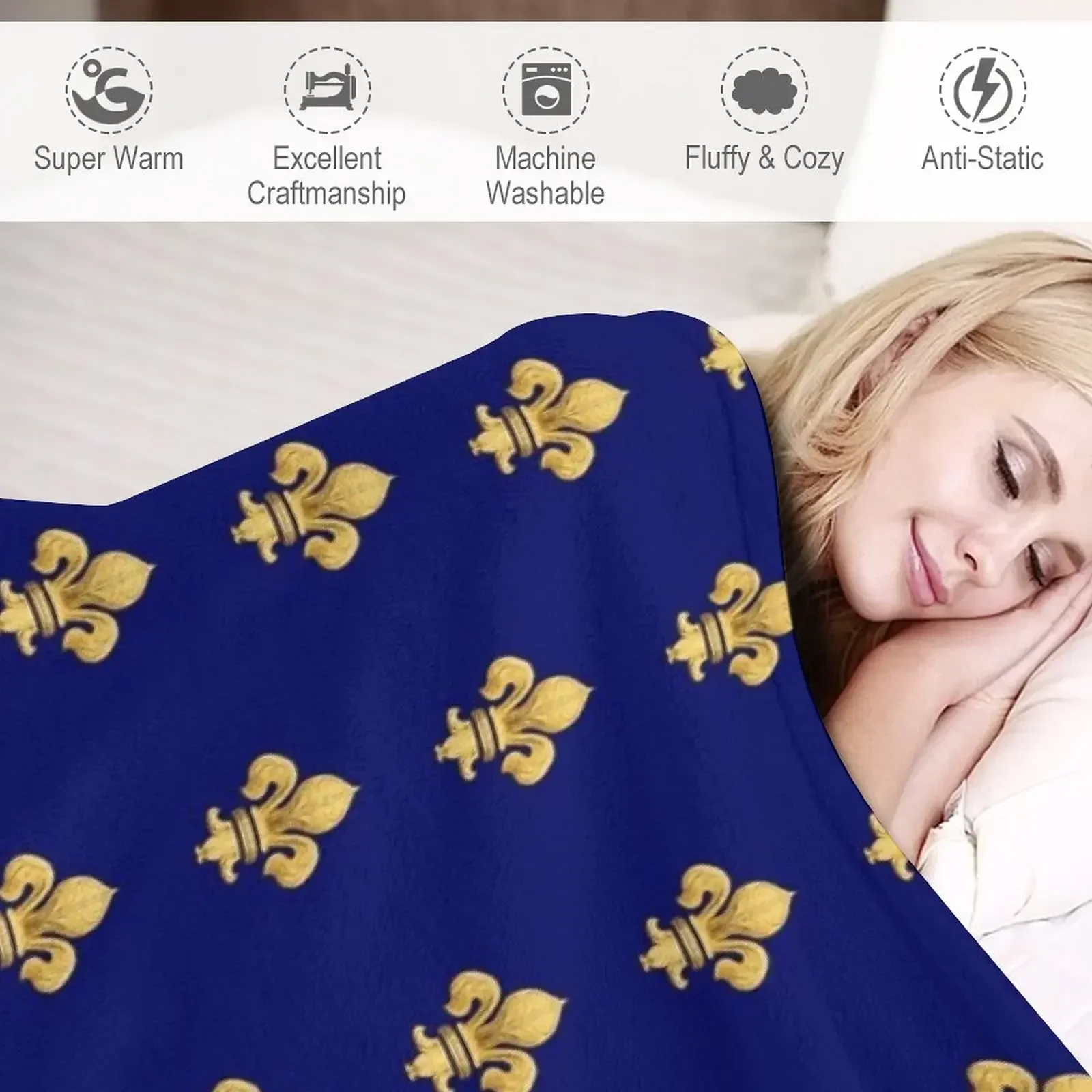 Королевский цветок de Lys синий плед одеяло декоративный путешествия винтажные