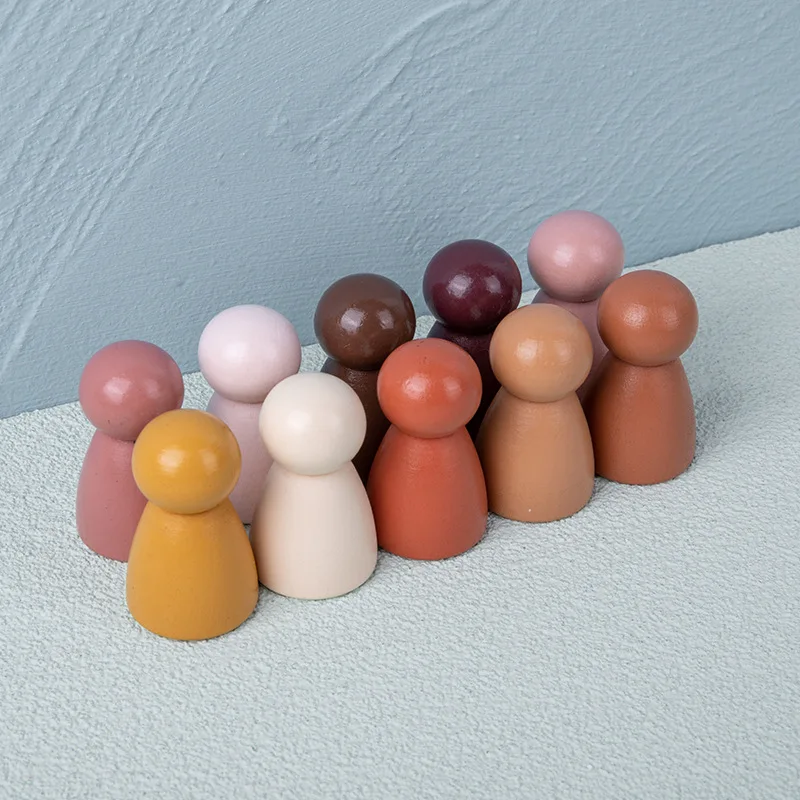

10pcs Figurines Morandi Color System Children's Rainbow Block Accessories Puppet Model Building Kits Montessori Wooden Baby Toys