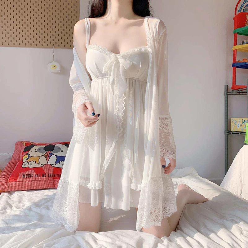 Female Sexy Lingerie New Princess Style Spring And Summer Home Service Lace Pure White Sexy Small Suspender Nightdress