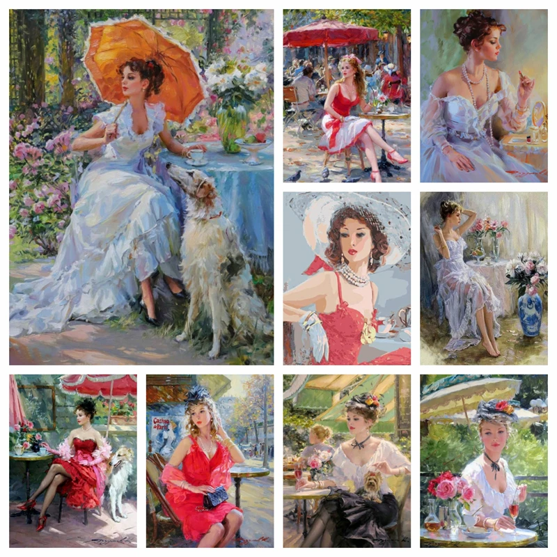 

Oil Painting Woman Portrait 5d Diamond Painting Full Square Drills Garden Scenery Mosaic Cross Stitch Wall Art Room Decor