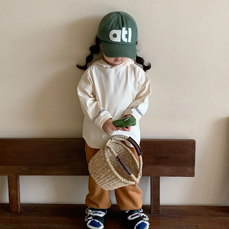 

2023 Autumn New Children Letter Print Long Sleeve T Shirts Cotton Kids Casual Loose Boys Girls Fashion Hoodie Children Clothes