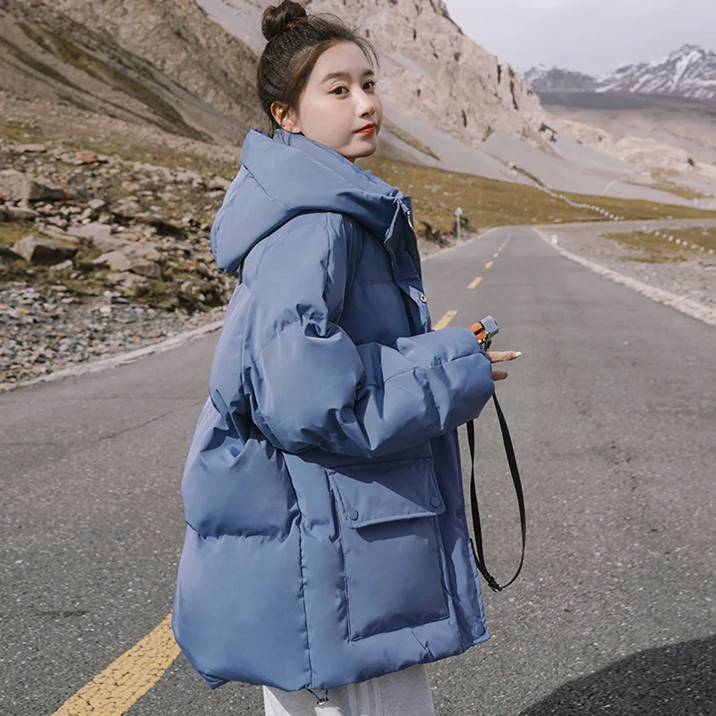 2022 Winter Cotton Coat Women's Hoodie  Short College Parkas Cotton Coat Winter Jacket Girl  2022 gray Blue Coat for Women