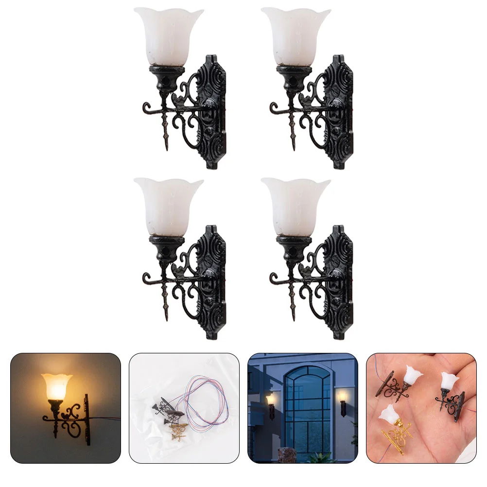 

4 Pcs Retro Home Decor Dollhouse Wall Light Sand Table Decorative Lamp Mini Model Toy Adornment Landscape