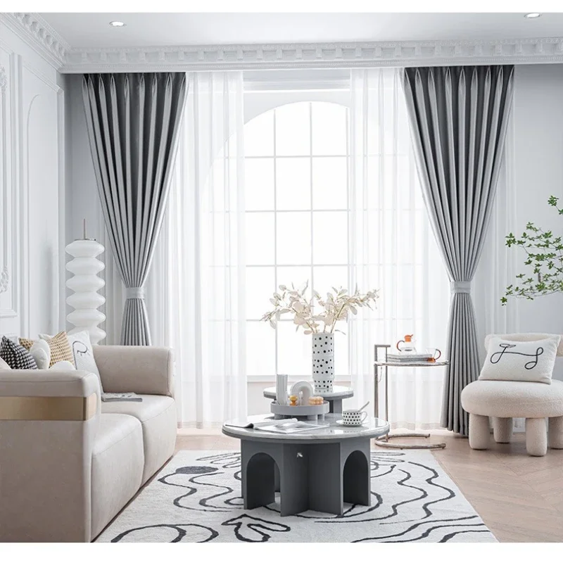 Simplified European Luxurious Solid Color Modern Blackout Curtains for Living Room Bedroom Dining Sun Protection