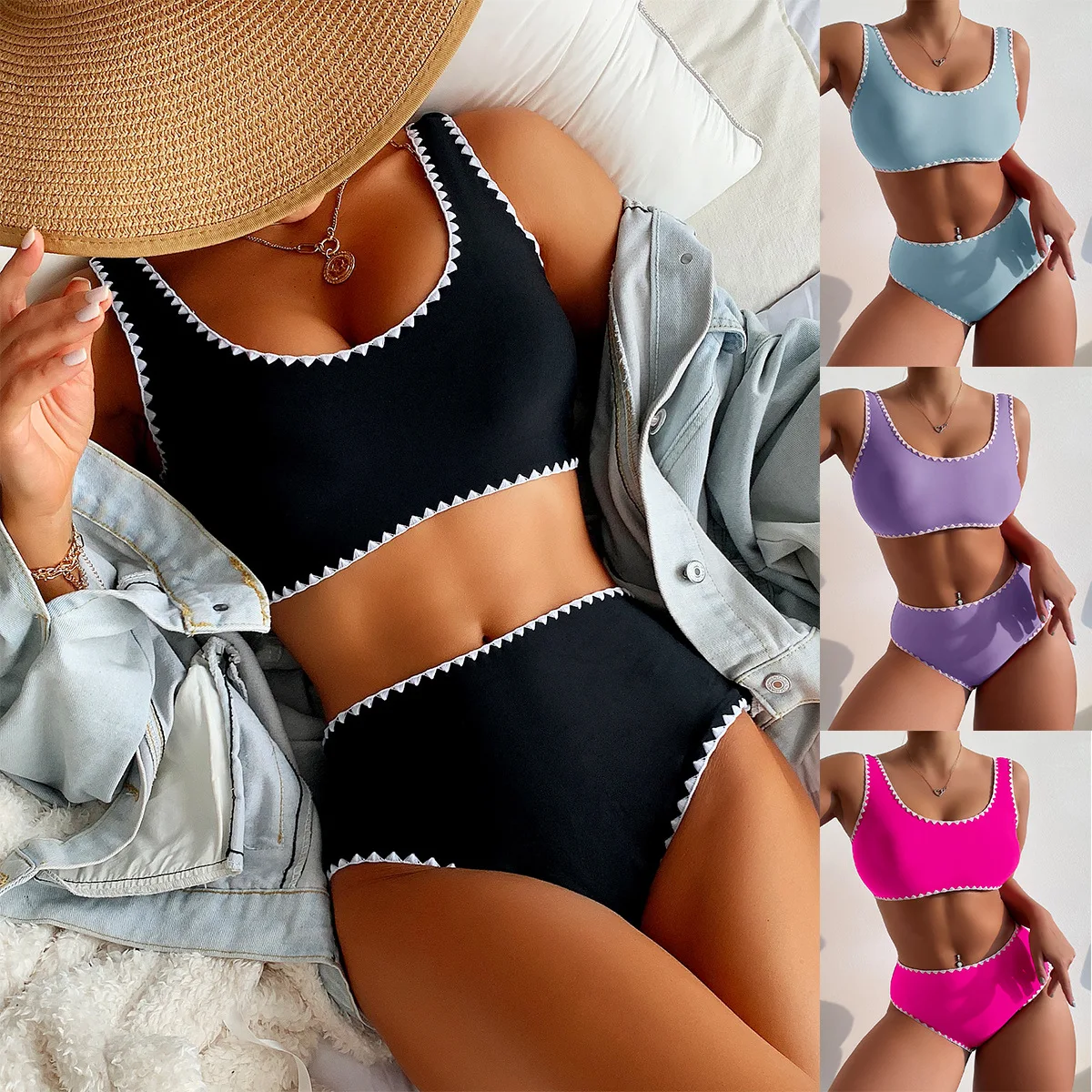 

Новинка 2023, купальник, нейлоновый однотонный купальник с цветочным узором и высокой талией, сексуальный купальник с разрезом, купальный костюм, женский купальный костюм, бикини