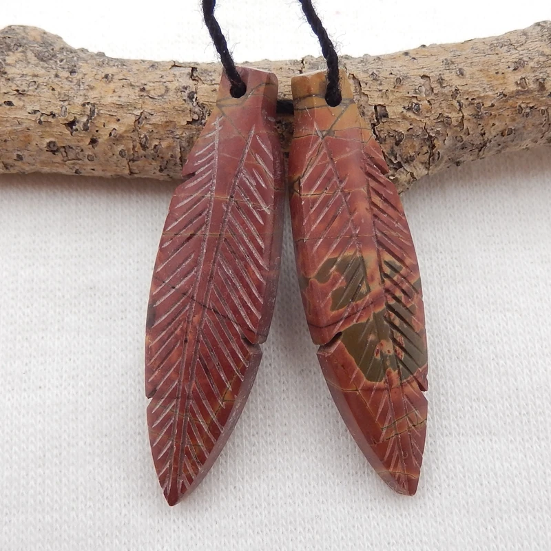 

Fashion Semi-precious stones, Jewelry accessories Carved Leaves Multi-Color Picasso Jasper woman Earring pair,44x4x5mm,8.6g