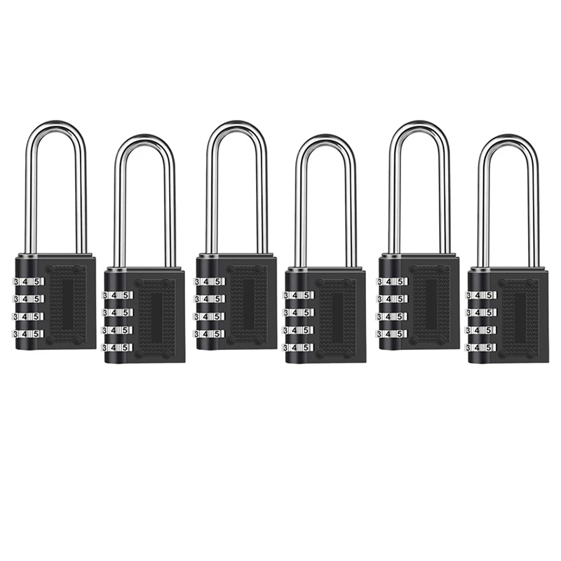 

6 Pack Outdoor Combination Padlock Long Shackle Lock 6.5Cm Shackle Waterproof 4 Digit Resettable Combination Lock